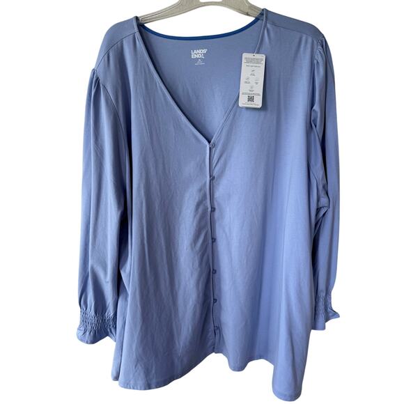 NEW! Lands’ End Periwinkle Size 3X V Neck Knit SOFT buttondown top - Picture 1 of 11